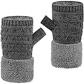 Jökulríki Women's Fingerless Mittens Warm Knit Half Finger Gloves Fleece Lined Winter Mitts