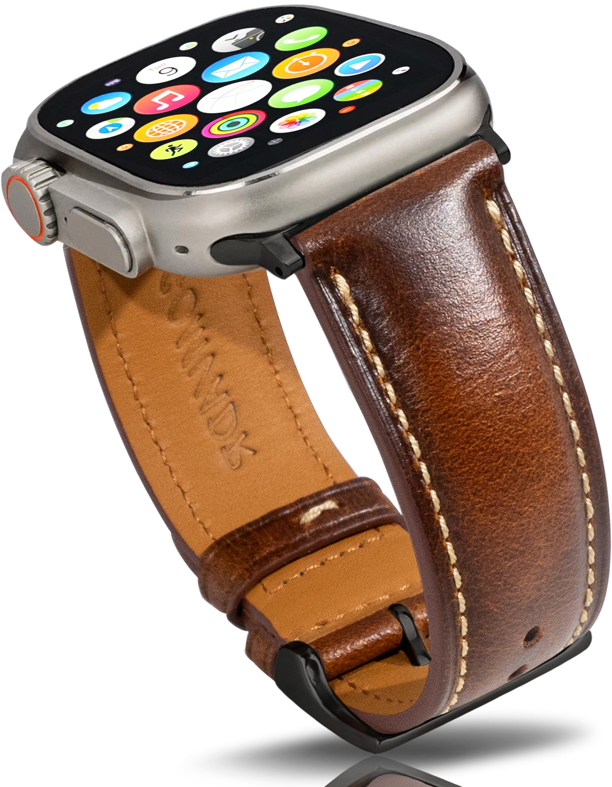 Vintage Leather Bands Compatible with Apple Watch Band 38 40 41 42 44 45 49mm,Wax Oil-tanned Leather Strap for Women's iWatch Series 9/8/7/6/5/4/3/2/1 SE1/2/3 (Tan, 38mm 40mm 41mm)