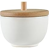 Amazon Brand – Stone & Beam Rustic Acorn Shaped Stoneware Box, 4.25"H, White and Clay