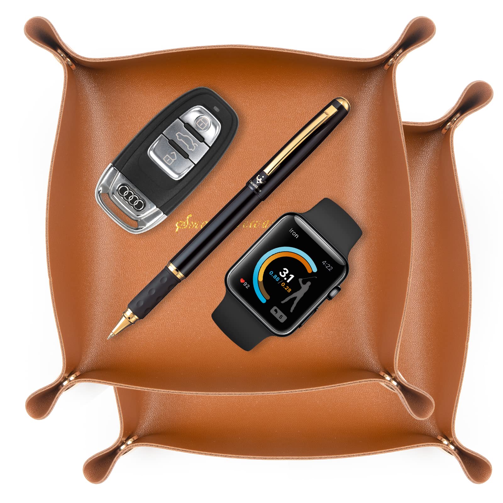 AIBAOBAO Leather Organizer Tray Set - 2 Pieces PU Leather Catchall for Men's Jewelry, Keys, Coins, Wallet, Watch, Phone, Glasses - Valet Tray for Entryway, Nightstand