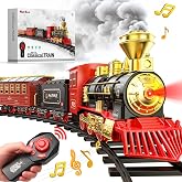 Hot Bee Train Set, Remote Control Train Toys with Smoke, Lights and Sound | Toy Train Set for Under Christmas Tree, Toddler Model Trains for 3 4 5 6 7 8+ Years Old Kids