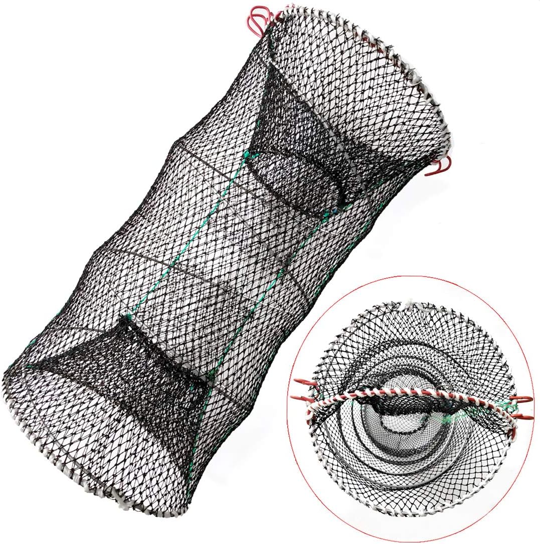 Drasry Crab Trap Bait Lobster Crawfish Shrimp Portable Folded Cast Net Collapsible Fishing Traps Nets Fishing Accessories Black 23.6in x 11.8in (60cm x 30cm)
