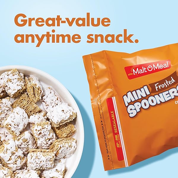 MALT-O-MEAL MINI FROSTED SPOONERS BREAKFAST CEREAL, SWEET FROSTED-WHEAT SQUARES, FAMILY BULK SIZE 27 OZ RESEALABLE BAG