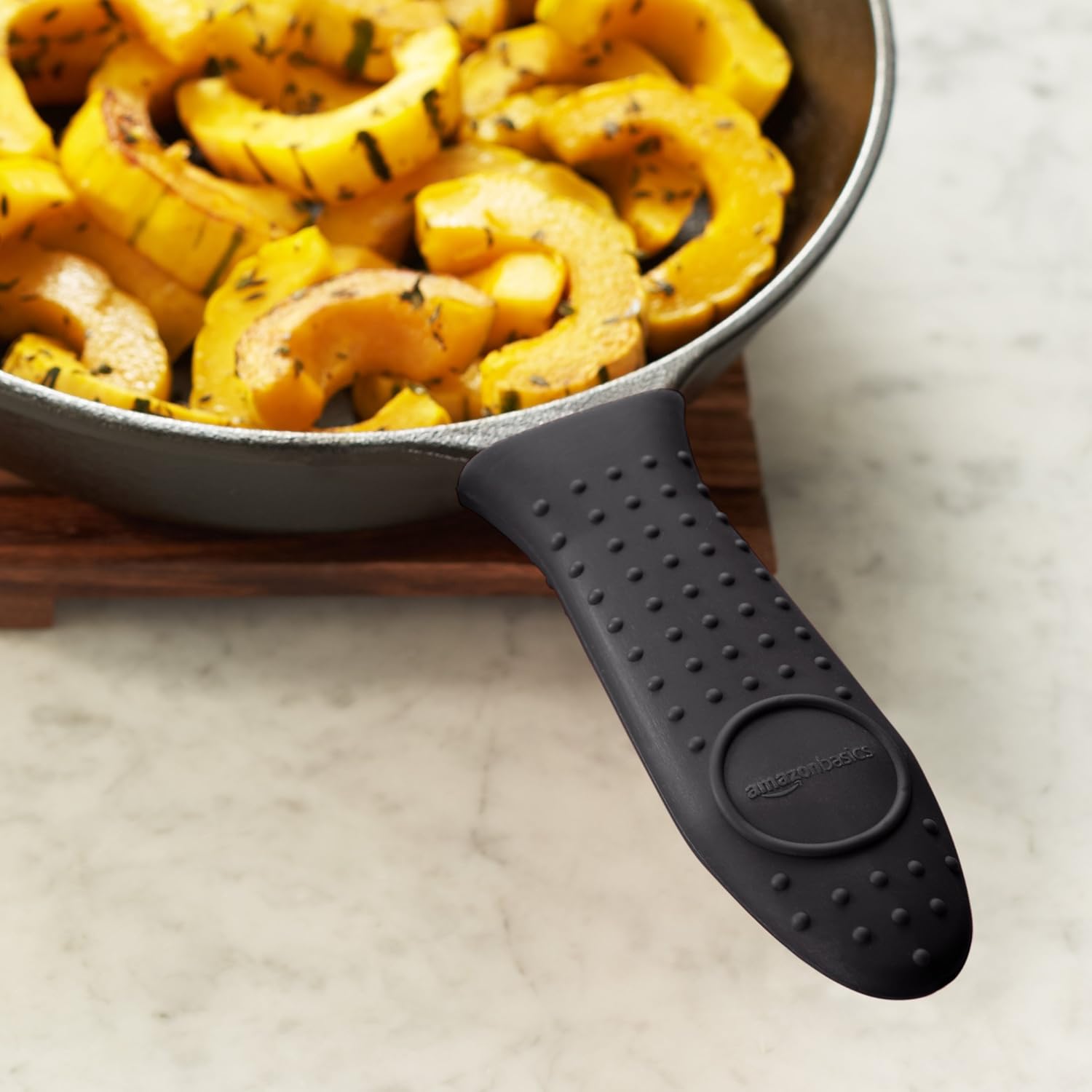 Basics Silicone Hot Skillet Handle Cover Holder, Black: Kitchen & Dining