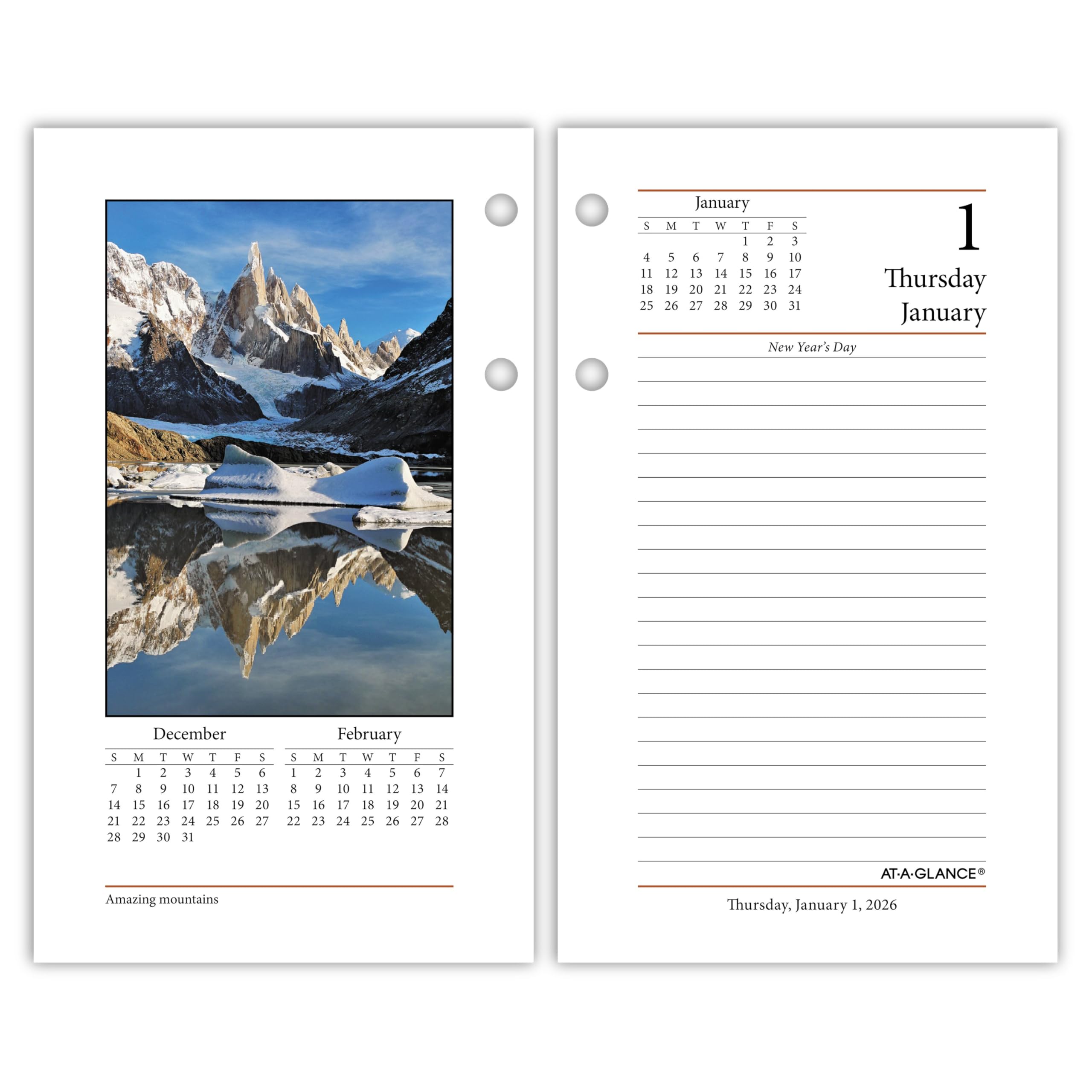 AT-A-GLANCE 2026 Desk Calendar Refill, Daily, 3-1/2" x 6", Standard, Loose-Leaf, Photographic (E4175026) Image