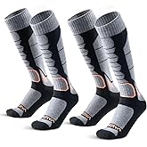 WEIERYA Merino Wool Ski Socks for Men, Women & Youth - Over-the-Calf Full Cushion Thermal Snowboard Socks, Winter Performance
