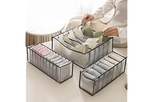 3PCS Mesh Underwear Organizer Box with Divided Compartments for Socks/Panties/Bras, Home Wardrobe Organization, Gray