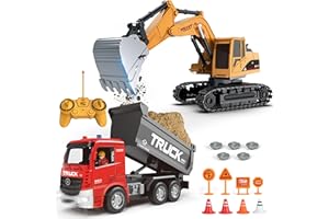 LAUSOMILE RC Construction-Vehicle Toy Set,Remote-Control-Excavator & Friction-Powered Dump-Truck with Realistic Lights and Sounds for Imaginative Play,Christmas Birthday Gifts for Toddlers Boys Girls Ages 3-12+