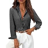 siliteelon Womens Plaid Shirts Gingham Top Button Down Long Sleeve Dress Shirts Cotton Casual Work Blouse