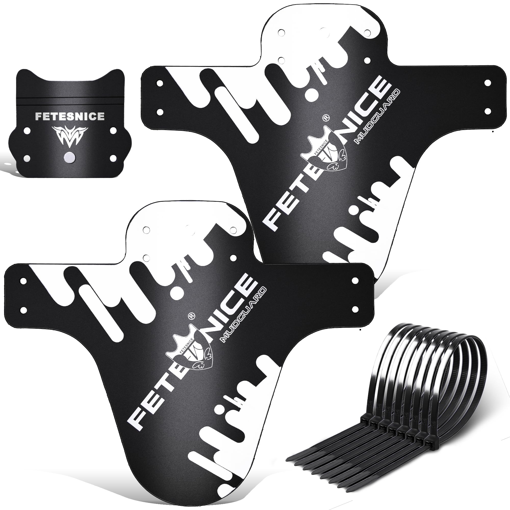 FETESNICE Mountain Bike Mudguard, 2Pcs MTB Mudguard Front and Rear Compatible,Fits 26", 27.5", 29", Plus Size and Fat Bike Wheel Sizes (Polish White)