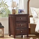 RWYHG 18" Night Stand with 3 Drawers, Farmhouse Modern Nightstand | Walnut Bedside Table, Open Storage Shelf, Solid Wood Legs, Bed Side End Tables for Bedroom Living Room