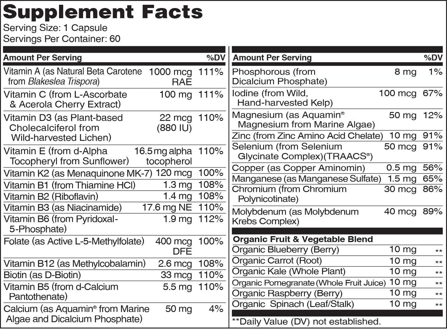 NATURELO One Daily Multivitamin for Men - with Whole Food Vitamins & Organic Extracts - Natural Supplement - Best for Energy, General Health - Non-GMO - 60 Capsules | 2 Month Supply: Health & Personal Care