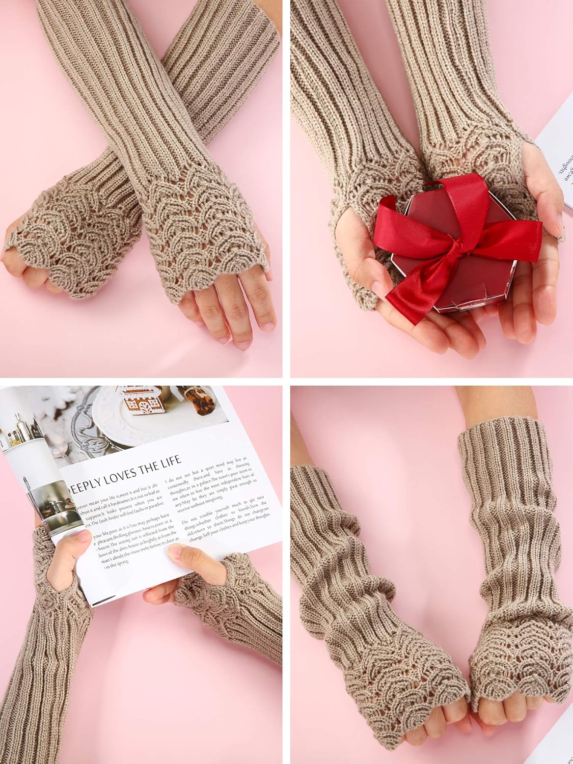 5 Pairs Knit Arm Warmer Fingerless Gloves Knitted Long Mitten Women Thumb Hole Gloves at  Women’s Clothing store