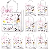 Abbylike Mahjong Party Decorations 24pcs Mahjong Gift Bags Bulk with Pink Bow White Pink Cocktail PVC Gift Bag for Women and Man Reusable Plastic Gifts Bags Game Night Birthday Party Supplies