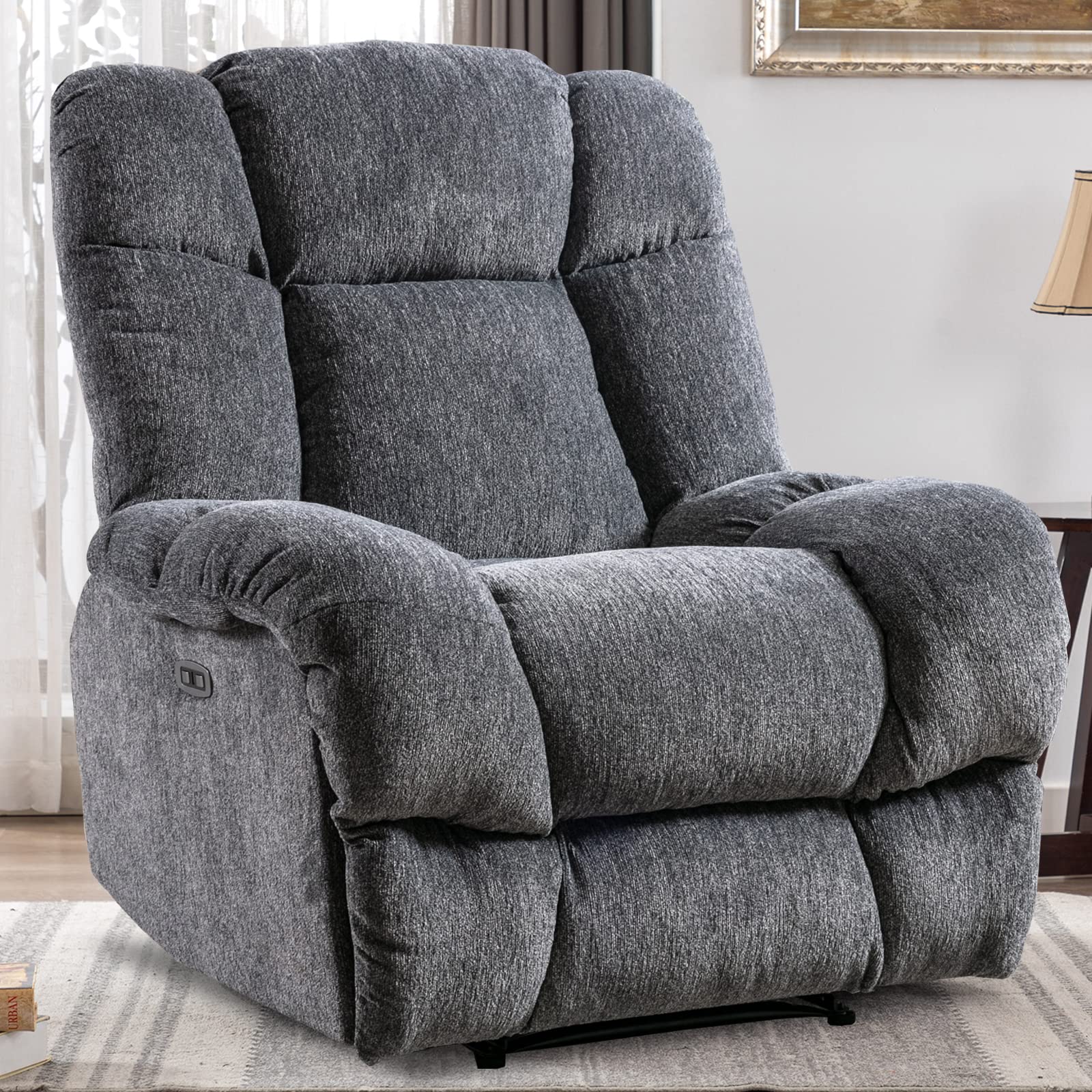 INZOY Electric Power Recliner Chair with USB Charge Port, Electric Reclining Recliner with Upholstered Seat, Overstuffed Single Sofa for Living Room Bedroom, Dark Grey