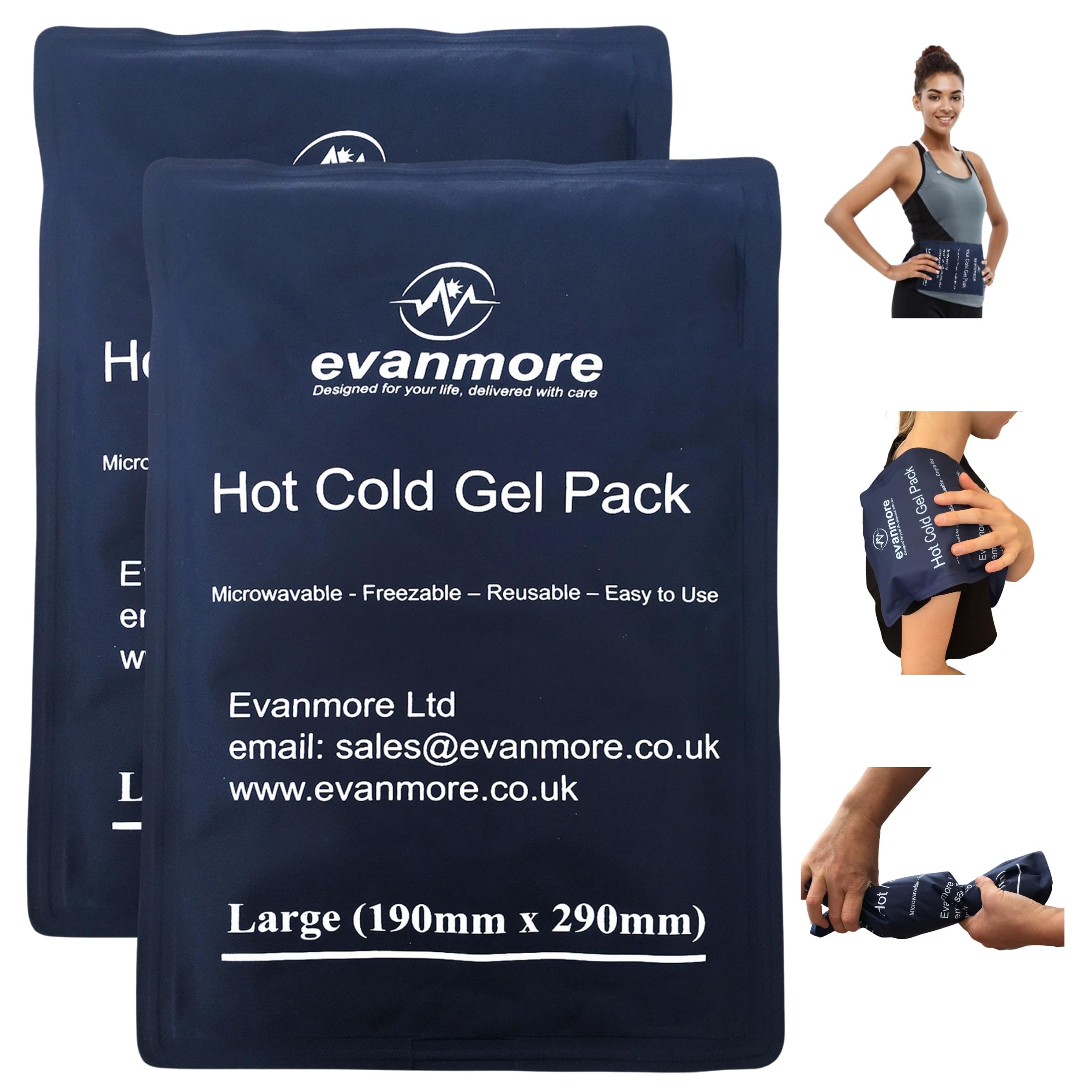 2 x Large Reusable Hot Cold Gel Pack - Easy to use, Flexible, Long Lasting, Microwaveable Freezable for Back Backache Shoulder Waist Wrap Pain Relief Ice Heat Therapy Compress- 19 x 29cm (2)