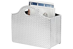 HofferRuffer Magazine Basket Holder, Foldable Magazine Rack, Document File Holder Organizer, File Folder, Newspaper Storage Bin Organizer for Home or Office (Silver)