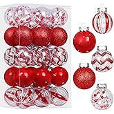 SY Super Bang 30PCS Red Christmas Ornaments Set, 60MM/2.36" Clear Plastic Shatterproof Ball Ornaments for Christmas Tree Hanging Decorations, for Home Holiday Party Xmas Decor.