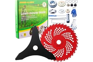 Gashwer 10"x 3 Teeth Carbon Steel Brush Cutter Weed Eater Blades & 9"x 36 Teeth Carbide Tipped Blades with Universal Adapter Kit Compatible with Brush Cutter, Trimmer, Weed Eater, Husqvarna Stihl Ego