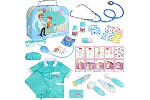 Magic4U Kids Doctor Costume Kit with Real Working Stethoscope and Carry Case, 34 Pieces Pretend-n-Play Realistic Medical Dr Toys for Toddler Boys Girls