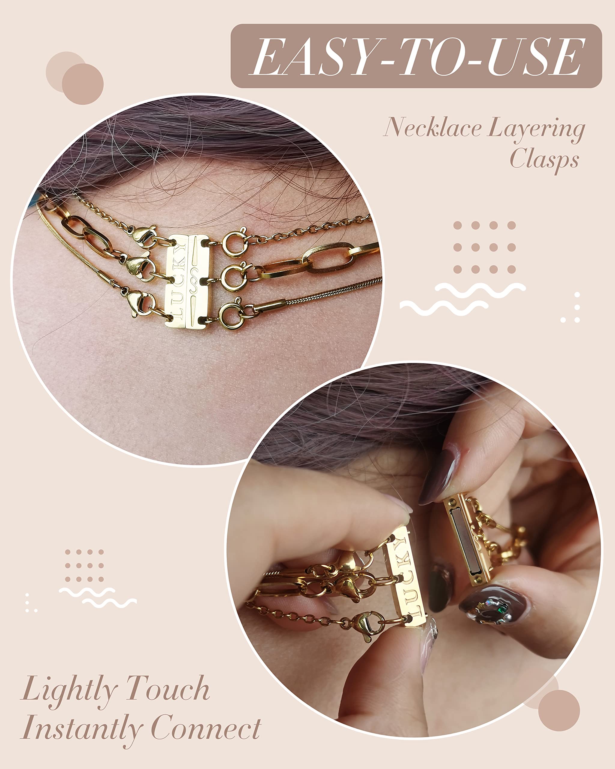OHINGLT Lucky Necklace Layering Clasps Separator for Stackable,14K Gold and Silver Plated Multiple Necklace Clasps for Women