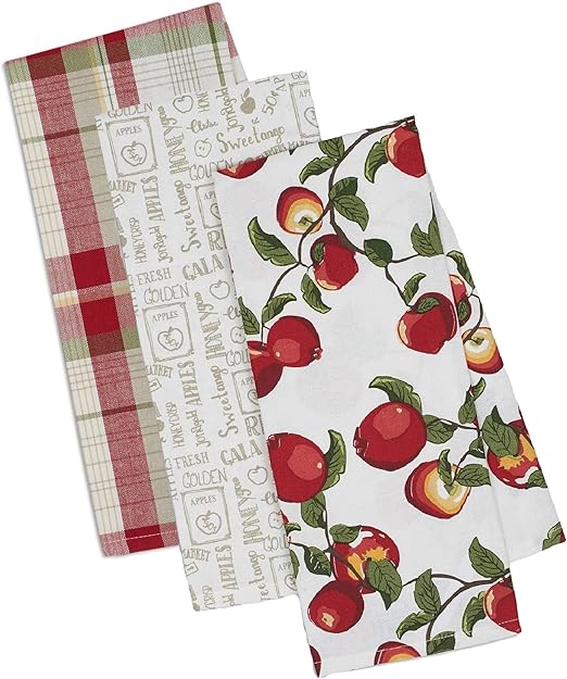 Apple Themed Decorative Cotton Kitchen Towels Set with Red