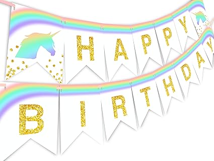 Amazon Com Unicorn Pastel Rainbow Happy Birthday Banner Pennant