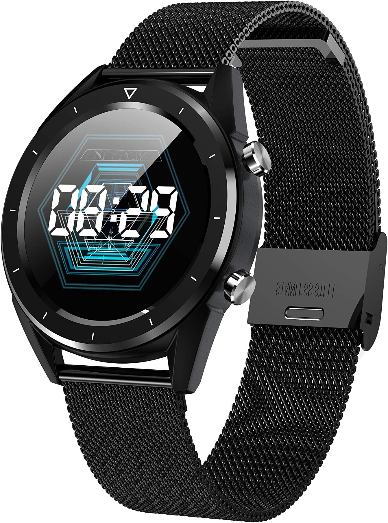 Aelle DT28 Bluetooth Smart Watch Heart Rate Monitor ECG Tracker Blood Calorie Distance UV Detection Payment Function Business Bracelet Applicable to iOS Android iPhone (Black-metal)