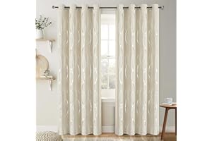 BUHUA Blackout Curtains 72 inch Length 2 Panels Set - Energy Efficient and Noise Reducing Curtains for Bedroom with Wave Striped Foil Print (52 x 72, Beige)