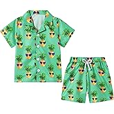 YUEMION Boys Hawaiian Outfit 2Pcs Set Summer Beach Button-Down Shirt Top + Shorts for Kids 2-10 Years