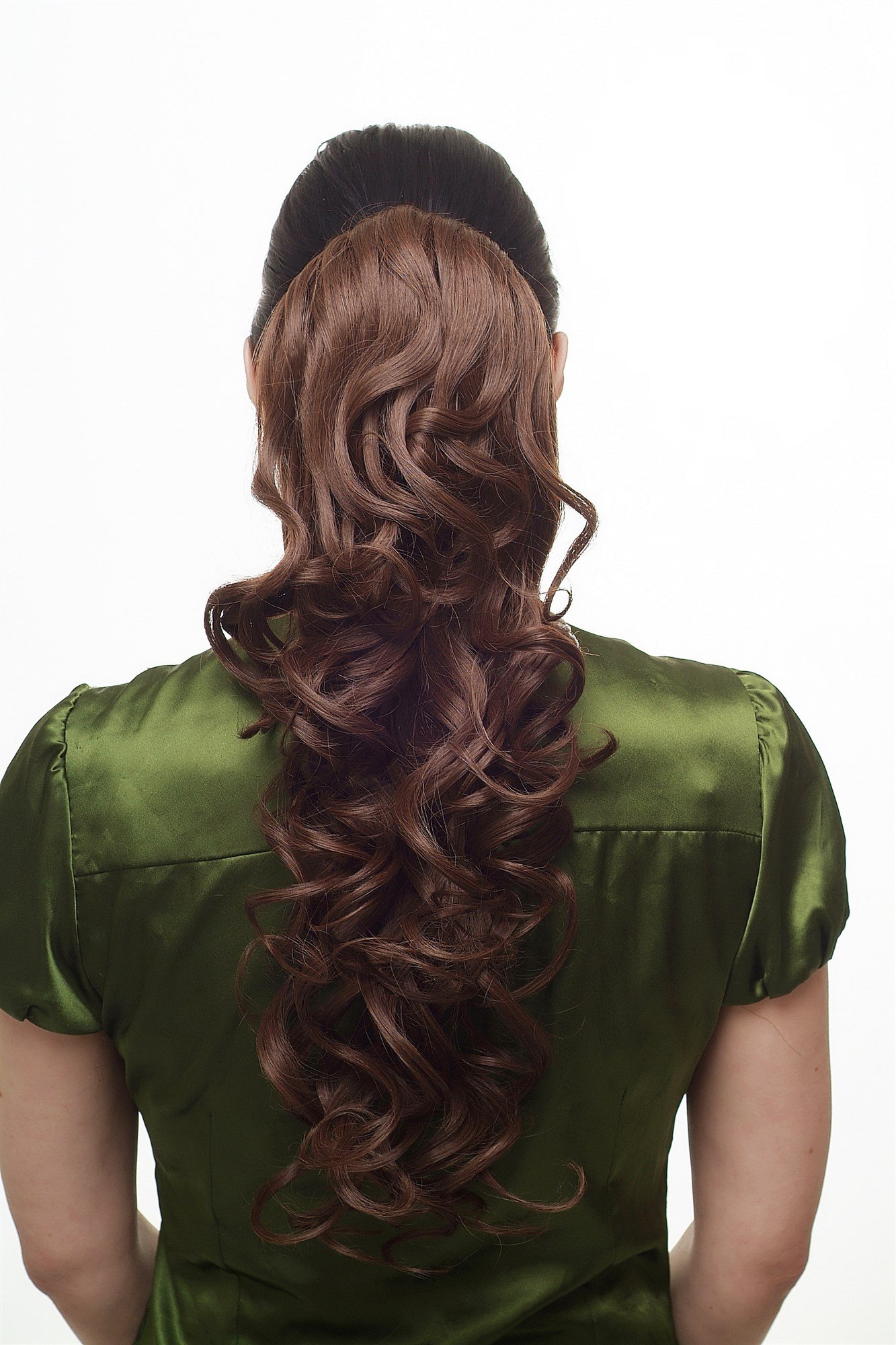 WIG ME UP - Hairpiece Ponytail with Mini Claw Clamp/Clip and Drawstring long full voluminous curly curls brown WK08-57 60 cm — image 1
