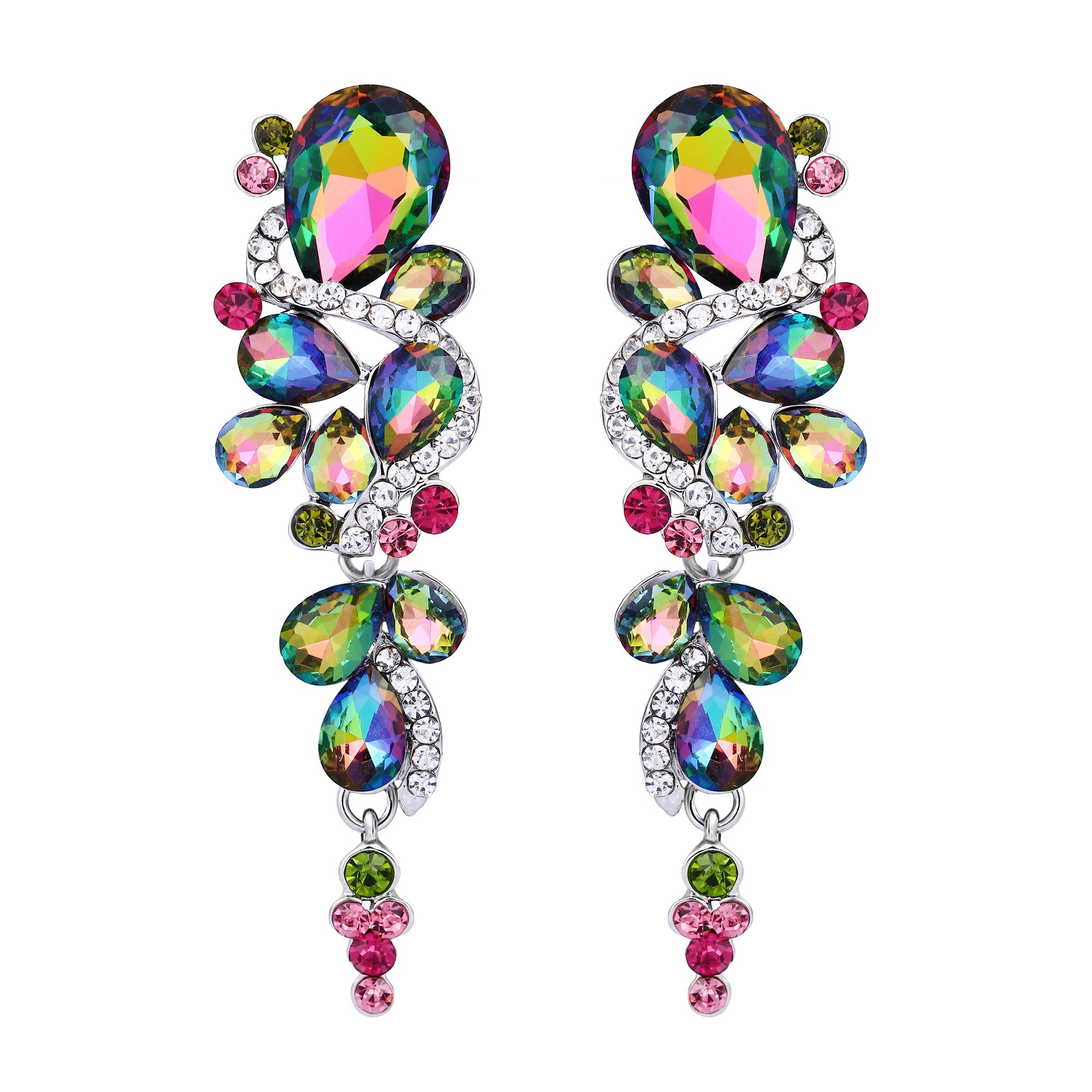 Clearine Women's Bohemian Boho Crystal Wedding Bridal Multiple Teardrop Chandelier Long Dangle Earrings Multicolor Silver-Tone — image 1