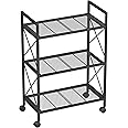 Amazon.com: SONGMICS 3-Tier Metal Storage Rack with Wheels, Mesh ...