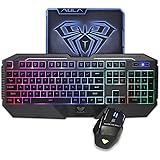 AULA 2016-S Rainbow LED Backlit Gaming Keyboard & Mouse Combo with Pro-Gaming Mousepad Included (Black Color)