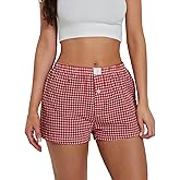 IYOWEL Y2K Boxer Shorts for Womens Low Waist Plaid Lounge Shorts Elastic Cute Gingham Pajamas Bottoms