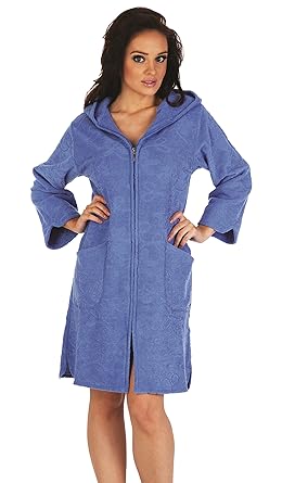 FOREX Lingerie flauschiger Bademantel Mantel mit praktischem Reißverschluss und kuscheliger Kapuze in verschiedenen Farben un