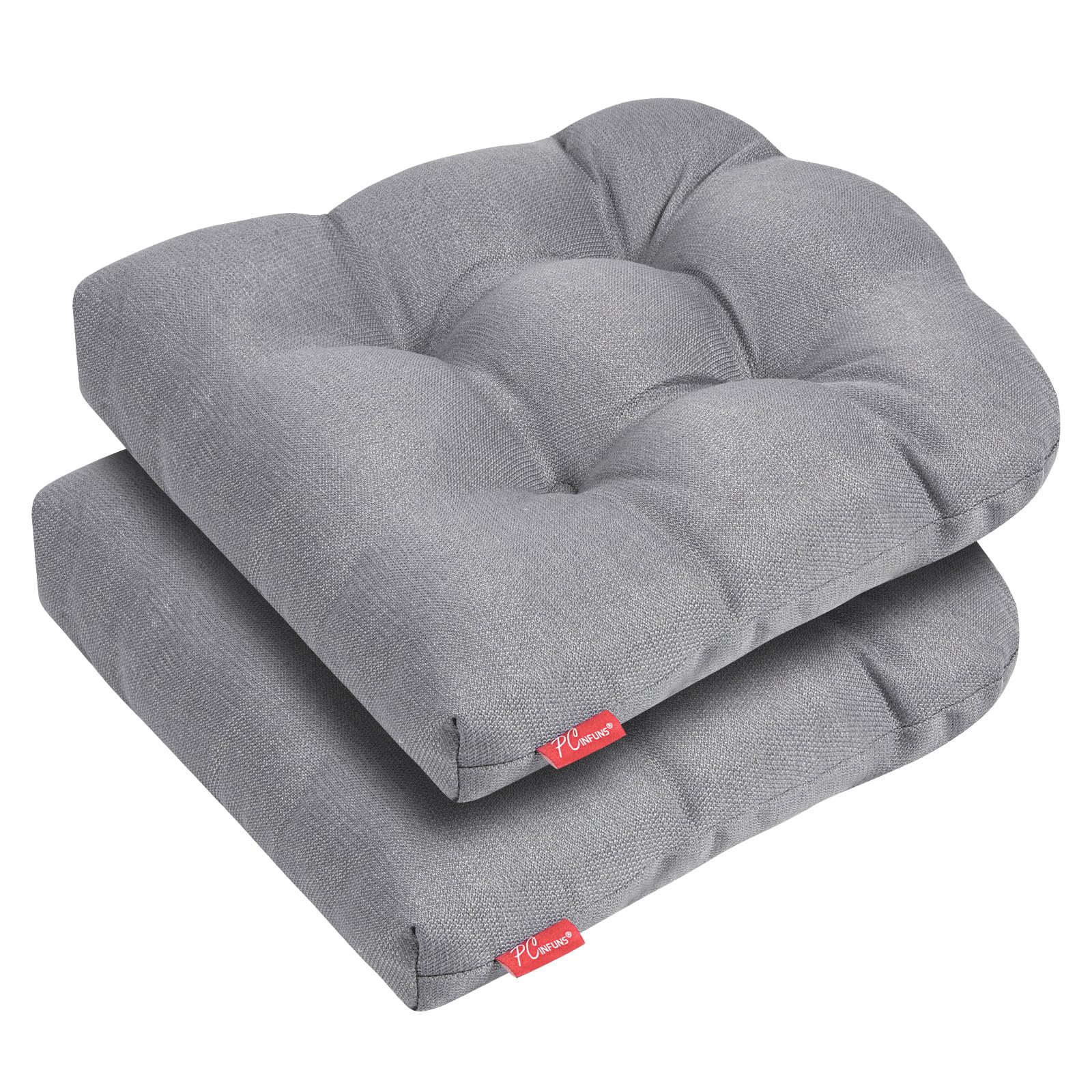Photo 1 of Pcinfuns Outdoor Wicker Cushion Set 19 x 19 x 5 Inch Seat Patio Cushions Round Corner Chair Pads Premium Comfortable Thick Fiber Fill Tufted Cushion,2 Pack,Light Grey