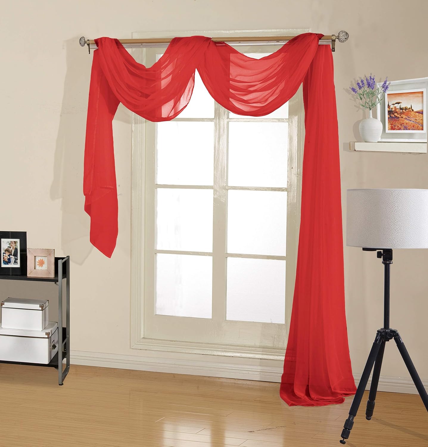 Decotex Premium Quality Sheer Voile Scarf Valance for Home & Event Designs (54" X 216", Red)