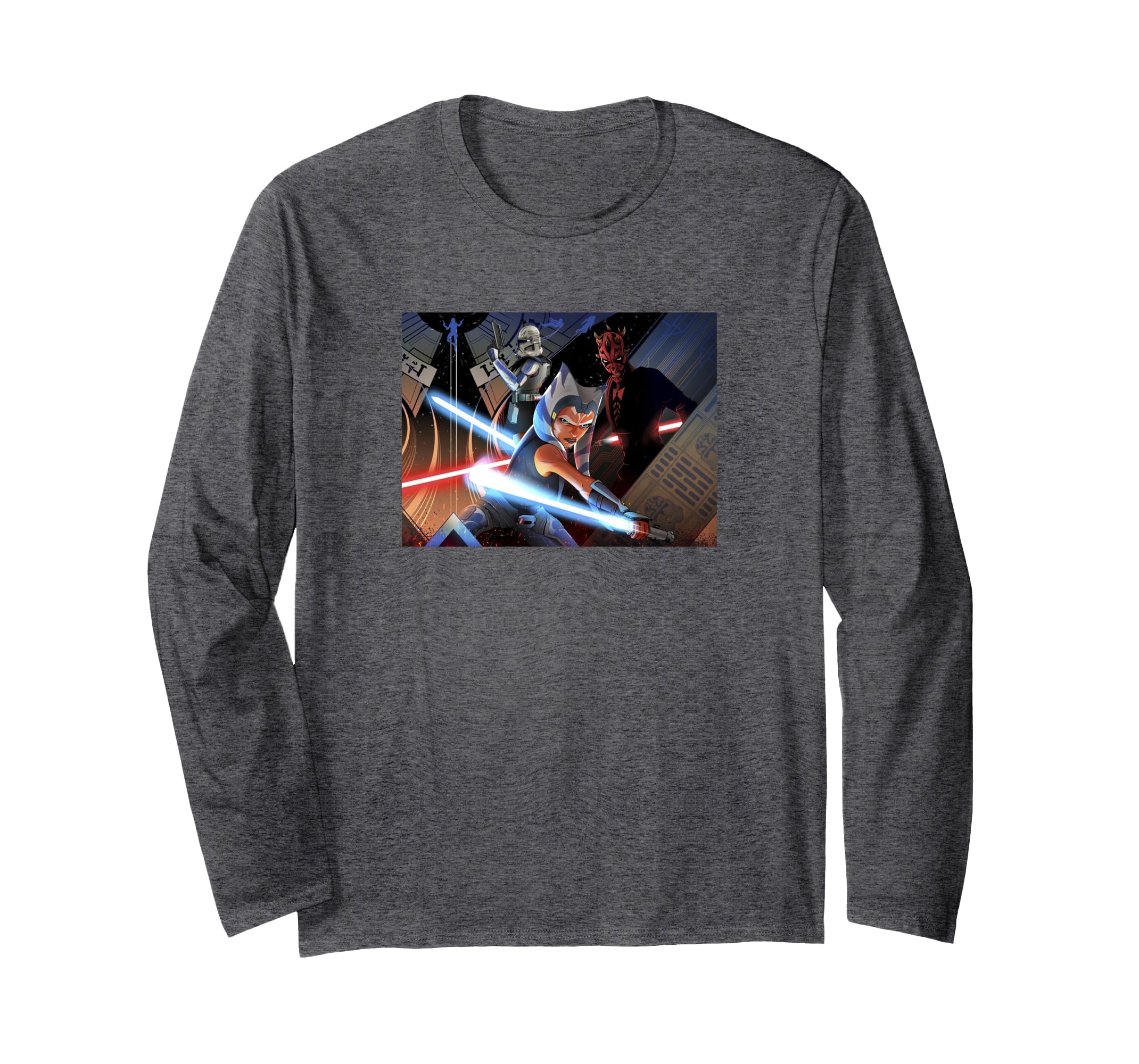 Star Wars: The Clone Wars Exclusive Ahsoka & Darth Maul Long Sleeve T-Shirt, Adult Unisex, Dark Heather Grey, Large