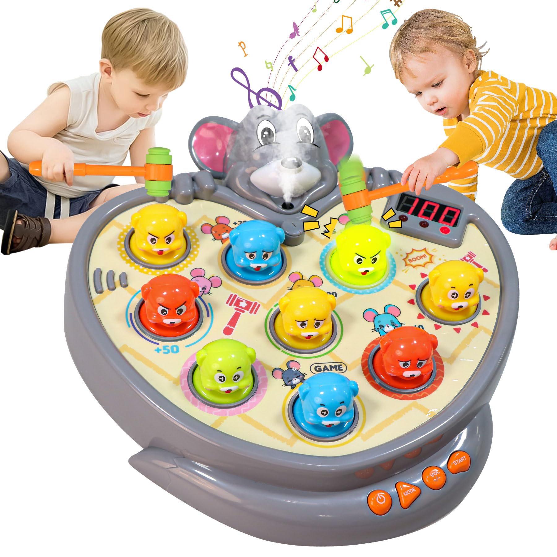 Hammer Pounding Game,Toys for 2 + Year Old Boys,Fine Motor Gift for Toddlers 3 4 5 Year Old,Interactive Educational Toy with 5 Game Modes,9 Music & Light,45 speedings