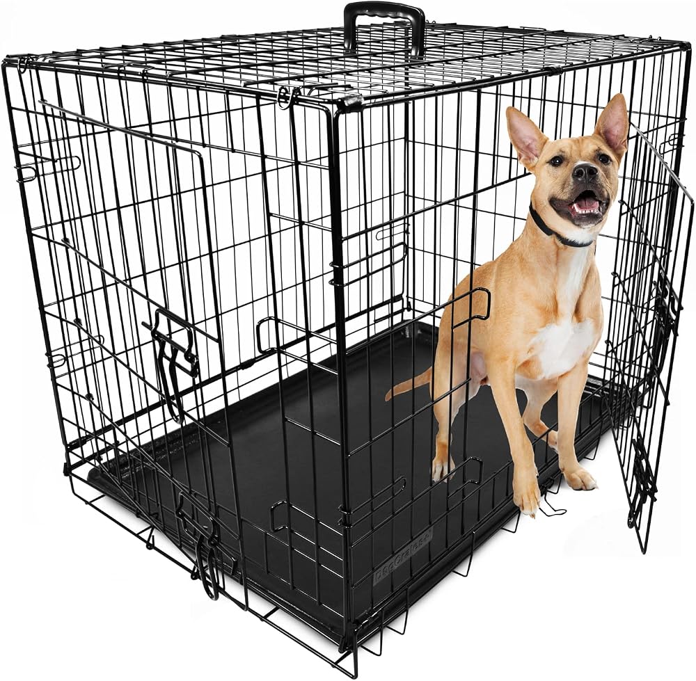 Dog Crates Plus Medium Foldable Dog Crate 30 Inch Two Doors Black