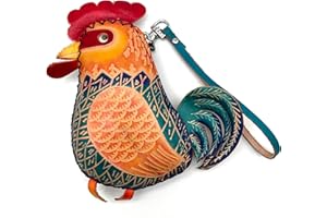 XYC INNOVATION Handmade 3D Cute Animal Cartoon Leather Cowhide Coin Purse, Wallet, and Key Case - Zippered Pouches with Wristband Clutch for Easy Hand-Holding and Gift Giving New Coin Purse (Rooster Blue)