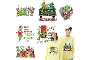 MMNHJHUT 6 Sheet Christmas Heat Transfers Cartoon Iron on Transfers for T-Shirts Christmas Iron on Stickers Xmas HTV Vinyl Iron on Decals for Clothes Pillow Hoodie DIY Crafts Supplies Christmas Decoration