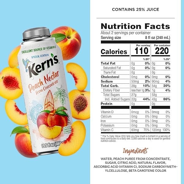 KERN’S PEACH NECTAR LATA BOTELLA – MADE WITH FRESH FRUIT PUREE & PEACH JUICE CONCENTRATE FOR FRUIT SMOOTHIE MIX, COCKTAIL MIXERS & KIDS BEVERAGES – 15.5OZ, 12 PACK RESEALABLE JUICE BOTTLES