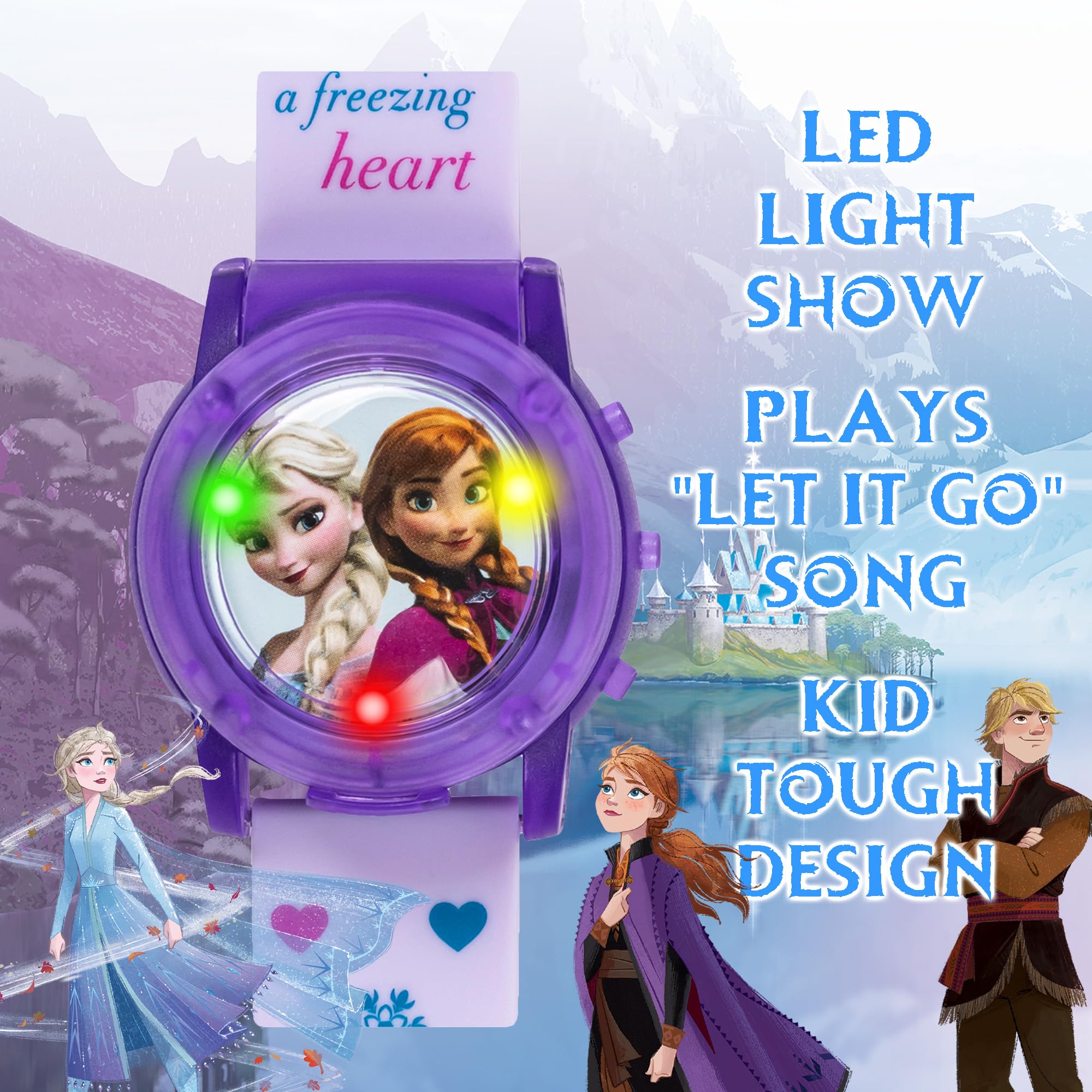 Accutime Disney Frozen Kids Musical Watch - Flashing Lights and 'Let It Go' Song - Perfect for Girls Featuring Elsa & Anna - Digital Time Display