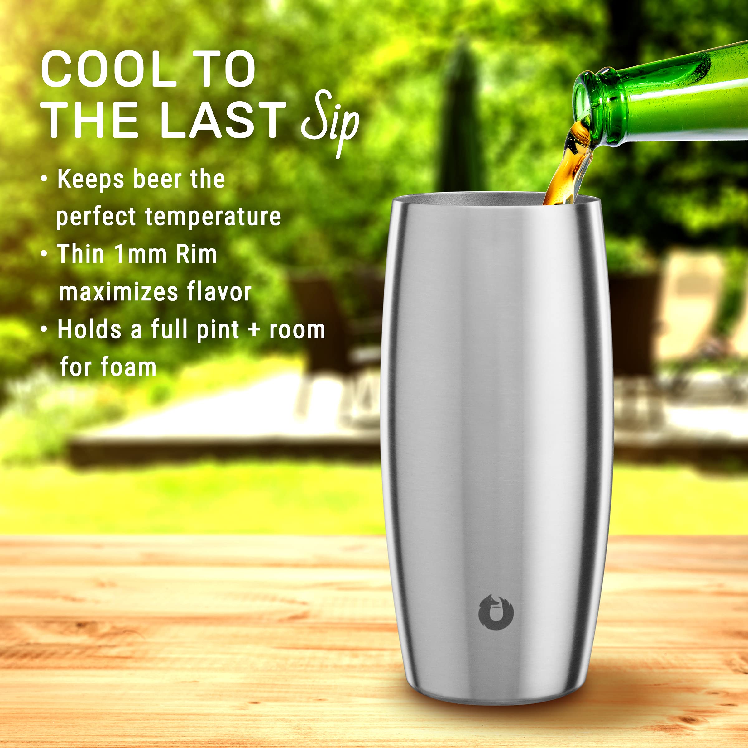 SNOWFOX Premium Vacuum Insulated Stainless Steel Beer Glass, Home Bar Accessories, Elegant Bartending, Lightweight Pint Glasses, Sleek Drinkware, Frosty Beverages Stay Cold, 18oz, Set of 2,Olive Grey