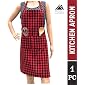 Pixel Home Cotton Apron 100% Cotton Check Kitchen Apron with Front Center Pocket Best Design Apron (Red Checked)