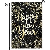 Louise Maelys New Year Garden Flag Firework Welcome 12x18 Inch Double Sided Winter Party Christmas Xmas Holiday Seasonal Small Burlap Yard Sign Outside Outdoor House Decoration