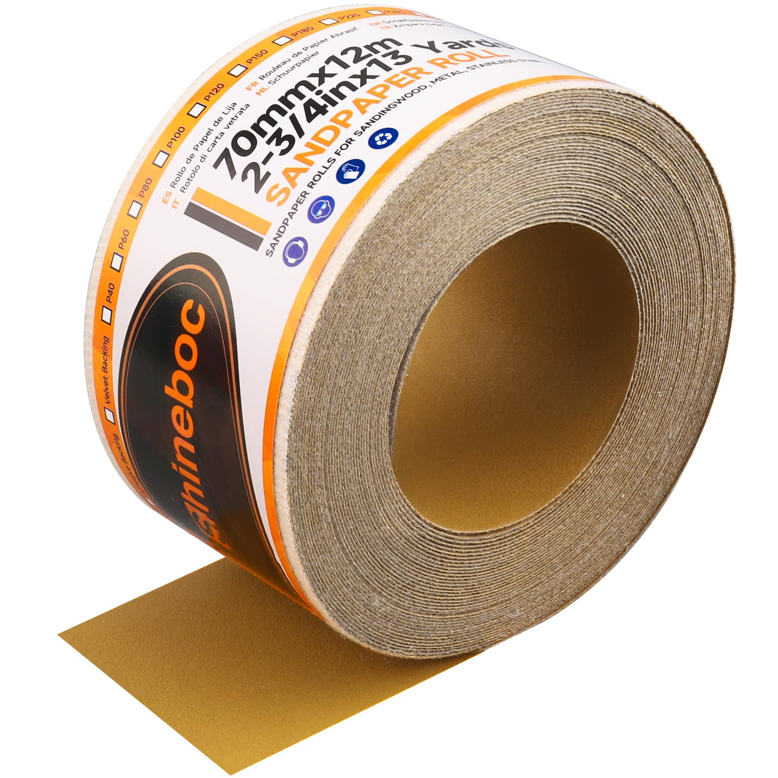 Shineboc 12m x 70mm Hook and Loop Sandpaper Roll, Aluminium Oxide Abrasive Sanding Paper for Sanding, Polishing and Rust Removal, 220 Grit