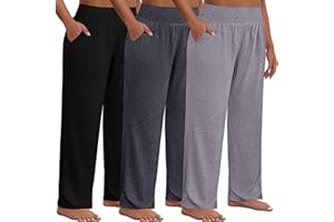 Neer 3 Pack Women Plus Size Wide Leg Yoga Pants High Waist Sweatpants Plus Size Palazzo Pants Lounge with Pockets